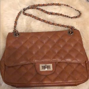 Camel Large Quilt Look Crossbody Bag